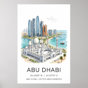 Impresión artística de Abu Dhabi con Mezquita Gran