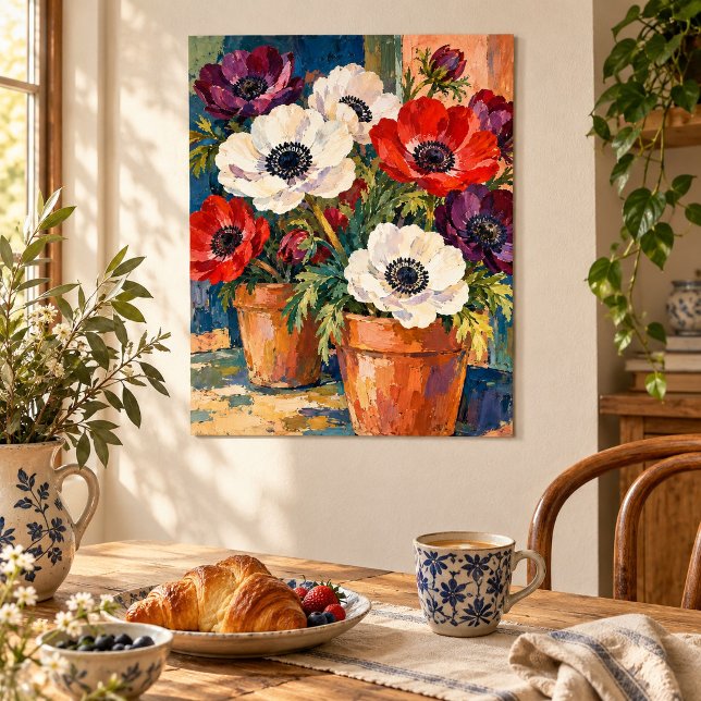 Impresión artística de anemones con viento (Unframed paper art print. All texture effects are printed. Room styling props are not included.)