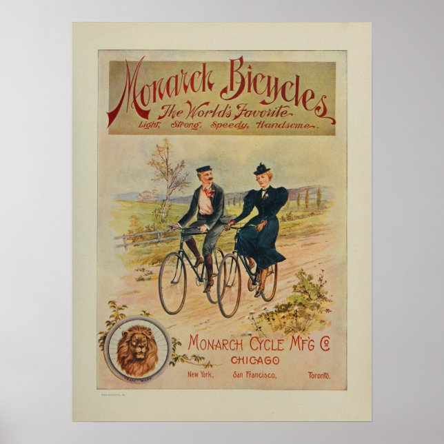Impresión artística de bicicletas monarcas de 1895 (Frente)