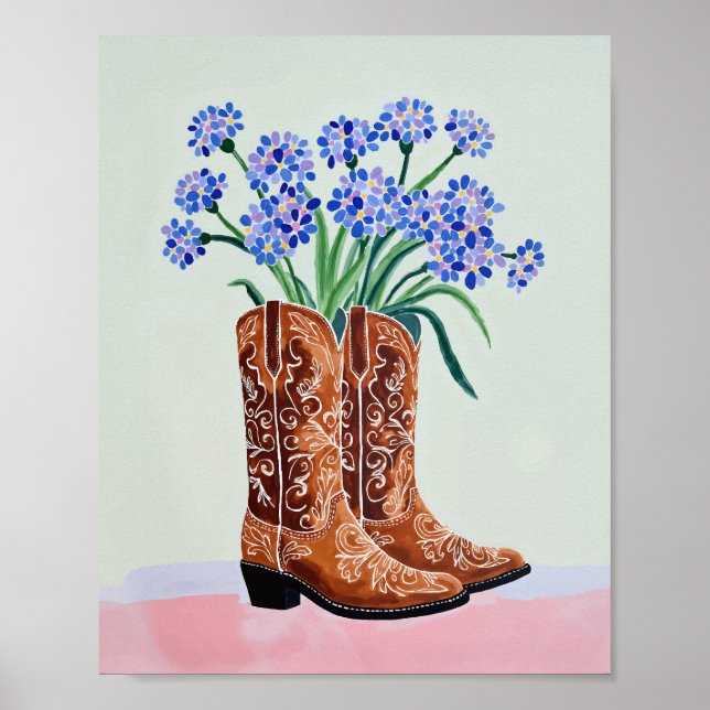 Impresión artística de botas de vaquero Bluebonnet (Frente)
