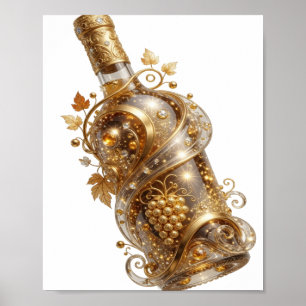 Impresión artística de botella de vino dorada plat