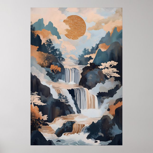 Impresión artística de cascada japonesa Montaña tr (Frente)