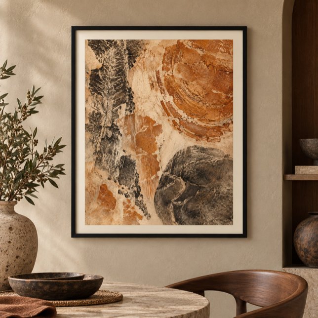 Impresión artística de excavación de ocre (Styled display of Ochre Excavation Art Print. Frame, mat and furnishings shown for illustration; select framing options separately.)