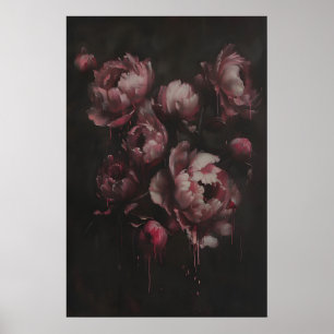 Impresión artística de flores oscuras Peonías rosa
