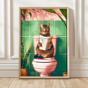 Impresión artística de gato atigrado en el baño, P