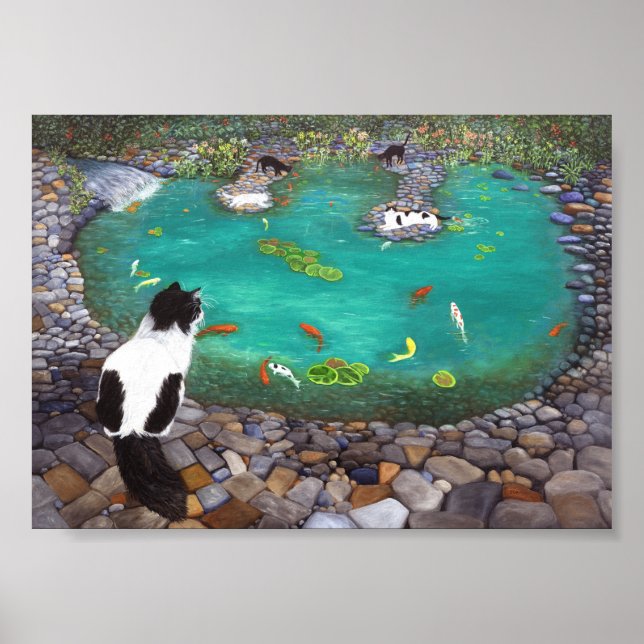 Impresión artística de gatos y peces Koi. Regalo p (Frente)