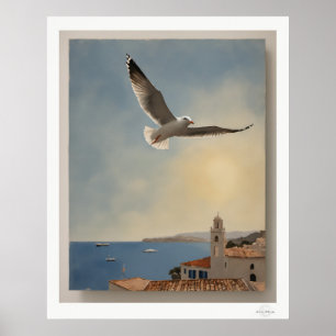 Impresión artística de gaviota sobre tejados, ciel