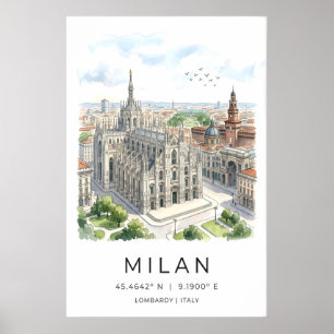 Impresión artística de la Catedral de Milán en neg