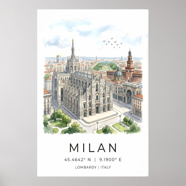 Impresión artística de la Catedral de Milán en neg (Frente)
