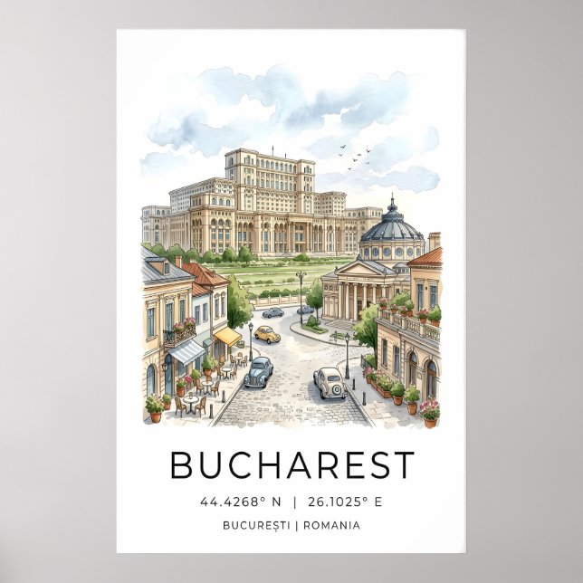 Impresión artística de la ciudad de Bucarest dibuj (Frente)