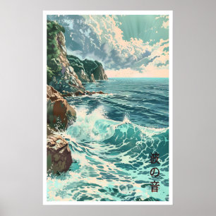 Impresión artística de la costa japonesa olas del