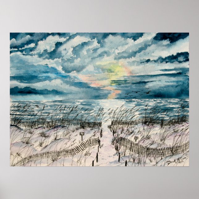 Impresión artística de la puesta del sol en la pla (Frente)