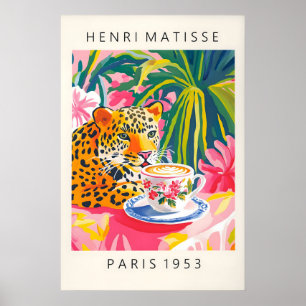 Impresión artística de leopardo bebiendo café Henr