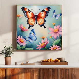 Impresión artística de mariposas en acuarela elega
