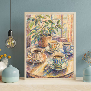 Impresión artística de naturaleza muerta de tazas