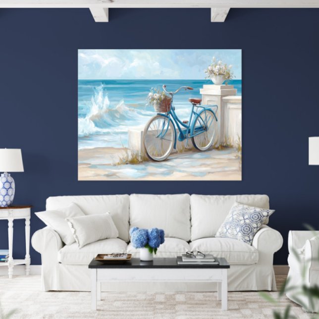 Impresión artística de pared de bicicleta costera  (Coastal Bicycle Seaside Wall Art Print | Poster by TinkPrints.)