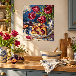 Impresión artística de pastel de ciruela y tulipan