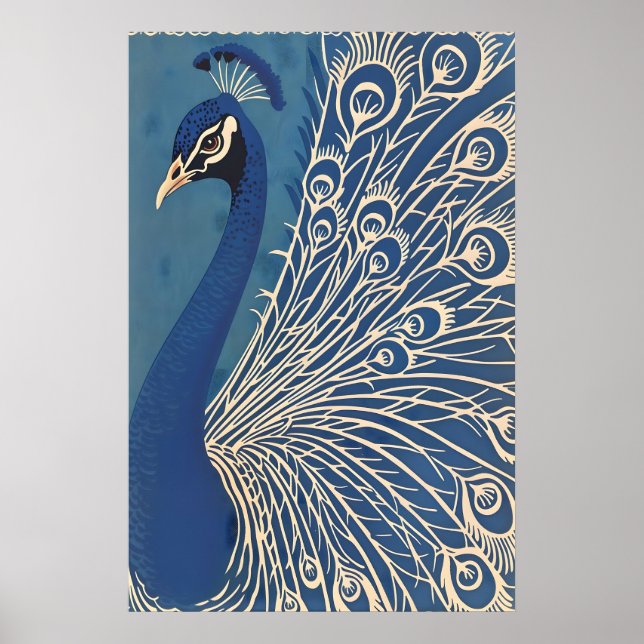 Impresión artística de pavo real azul Muro de plum (Frente)