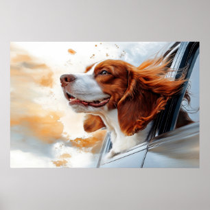 Impresión artística de perro alegre en el viento