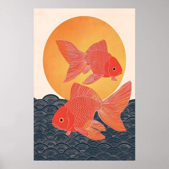 Impresión artística de pez dorado japonés, pez koi (Frente)