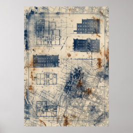 Impresión artística de plano de construcción de ci