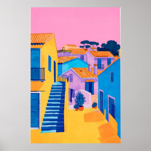 Impresión artística de pueblo italiano costero al