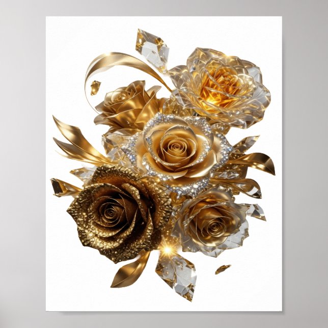 Impresión artística de ROSAS DORADAS en plata (Frente)