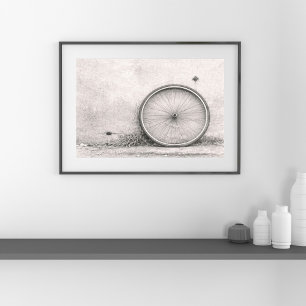 Impresión artística de rueda de bicicleta en blanc