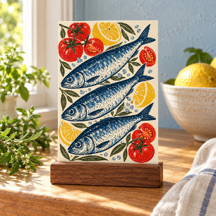 Impresión artística de sardinas y sal marina