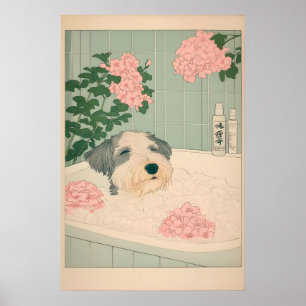 Impresión artística de Schnauzer en bañera Ukiyo-e