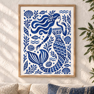 Impresión artística de sirena azul griega costera