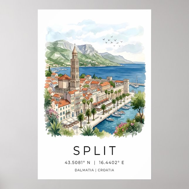 Impresión artística de Split Dalmacia Acuarela Fre (Frente)
