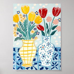 Impresión artística de tulipanes y margaritas aleg