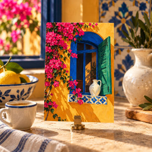 Impresión artística de ventana con buganvilla
