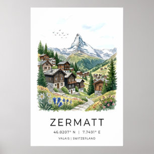 Impresión artística de Zermatt Suiza Pueblo alpino