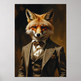Impresión artística de zorro con traje Póster de p