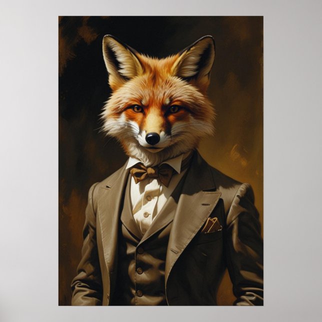 Impresión artística de zorro con traje Póster de p (Frente)