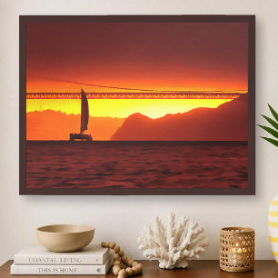 Impresión artística del barco de vela al atardecer