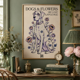 Impresión artística del Gran Danés con flores y pe