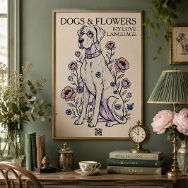 Impresión artística del Gran Danés con flores y pe