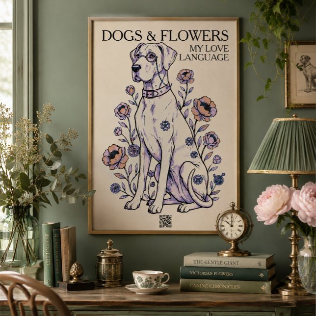 Impresión artística del Gran Danés con flores y pe (Subido por el creador)