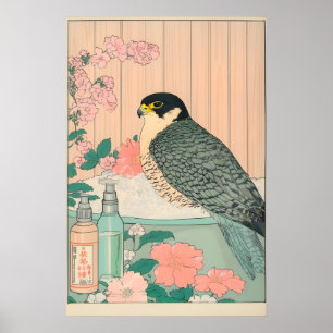 Impresión artística del halcón peregrino Ukiyo-e e