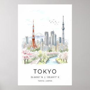 Impresión artística del horizonte de Tokio, paisaj