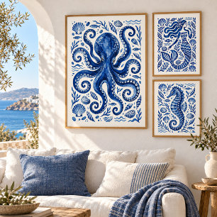 Impresión artística del pulpo azul griego costero