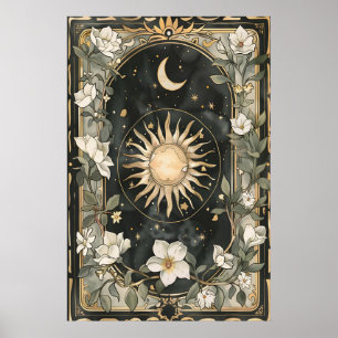 Impresión artística del sol y la luna celestiales 