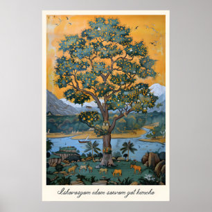 Impresión artística espiritual india del árbol de 