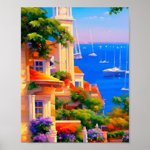 Impresión artística floral de veleros de la bahía 