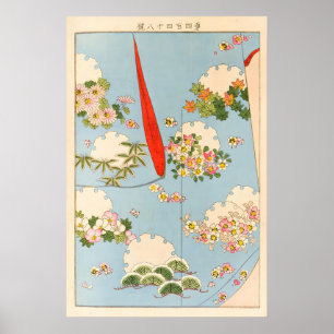 Impresión artística floral japonesa Paisaje vintag