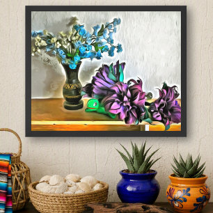 Impresión artística floral mexicana de seda y hoja