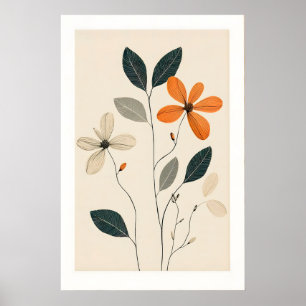 Impresión artística floral minimalista beige, verd